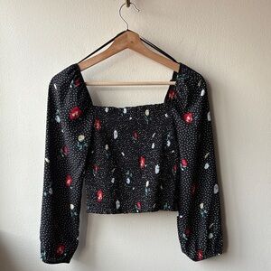 Abercrombie and Fitch Blue Floral Polka Dot Smocked Crop Top Size Small NWT